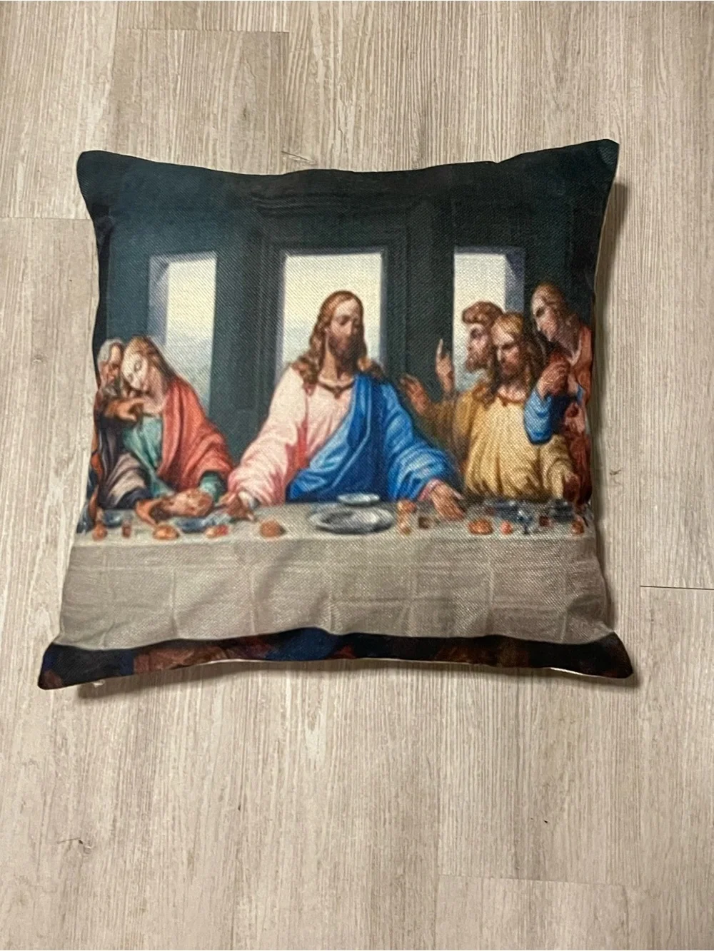 Religious Art Accent Pillow - Blue, Cream, Tan
